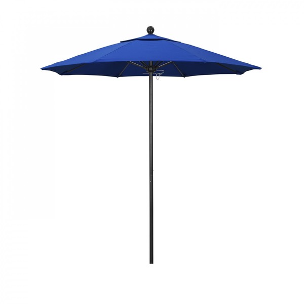 California Umbrella 7.5' Black Aluminum Market Patio Umbrella, Olefin Royal Blue 194061334676